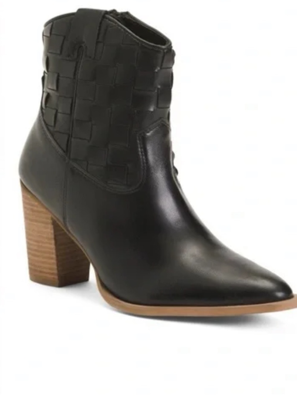Matisse dawn black leather woven western stack heel booties Sz 6